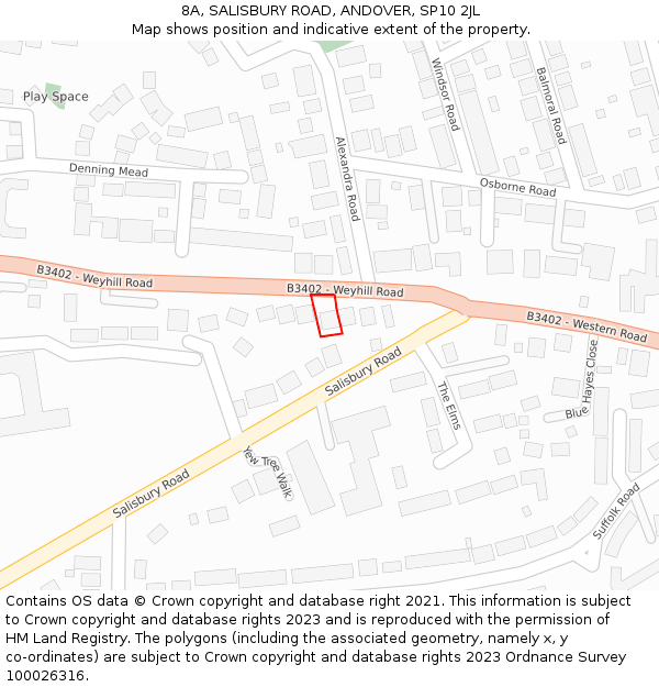 8A, SALISBURY ROAD, ANDOVER, SP10 2JL: Location map and indicative extent of plot