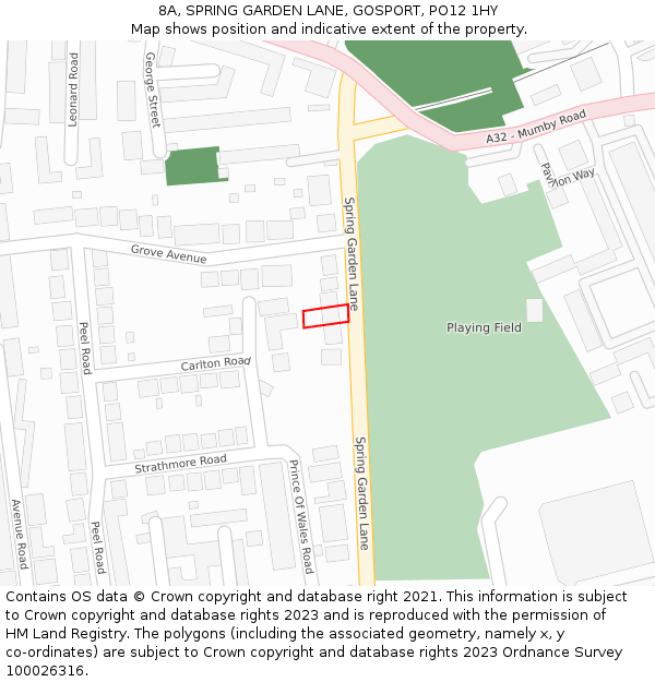 8A, SPRING GARDEN LANE, GOSPORT, PO12 1HY: Location map and indicative extent of plot