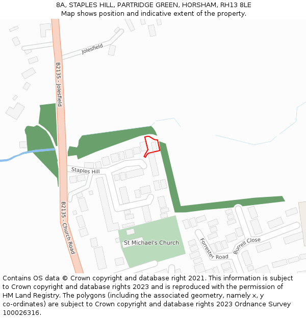 8A, STAPLES HILL, PARTRIDGE GREEN, HORSHAM, RH13 8LE: Location map and indicative extent of plot