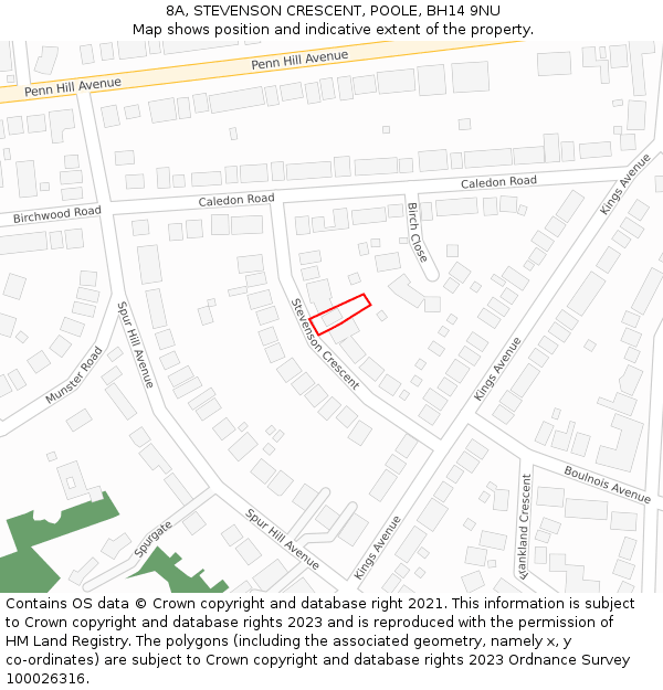 8A, STEVENSON CRESCENT, POOLE, BH14 9NU: Location map and indicative extent of plot