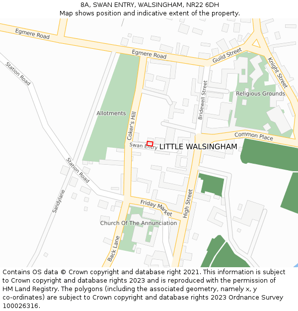 8A, SWAN ENTRY, WALSINGHAM, NR22 6DH: Location map and indicative extent of plot