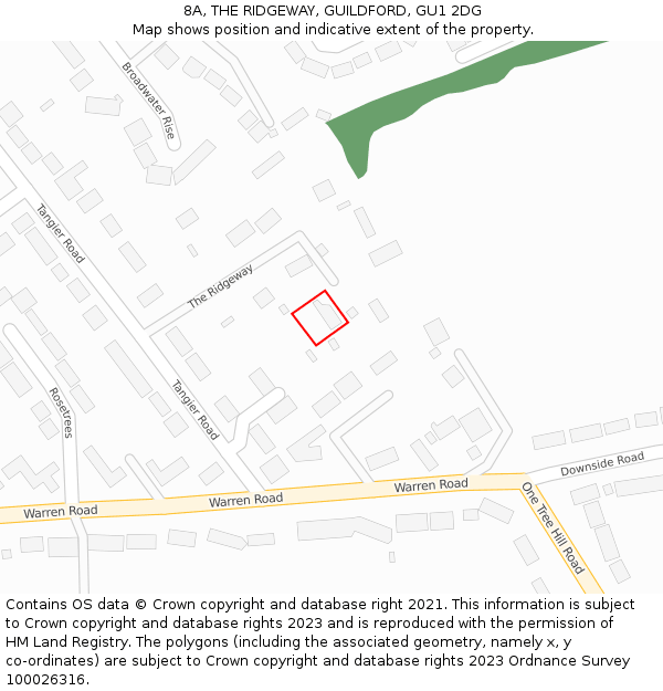 8A, THE RIDGEWAY, GUILDFORD, GU1 2DG: Location map and indicative extent of plot