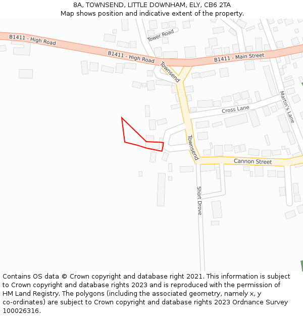 8A, TOWNSEND, LITTLE DOWNHAM, ELY, CB6 2TA: Location map and indicative extent of plot