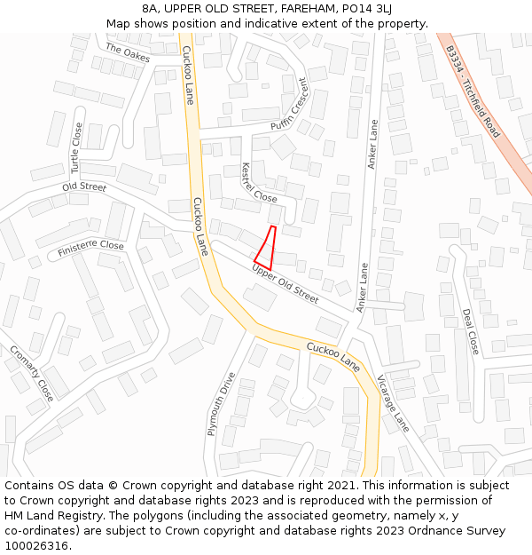 8A, UPPER OLD STREET, FAREHAM, PO14 3LJ: Location map and indicative extent of plot