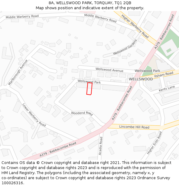 8A, WELLSWOOD PARK, TORQUAY, TQ1 2QB: Location map and indicative extent of plot