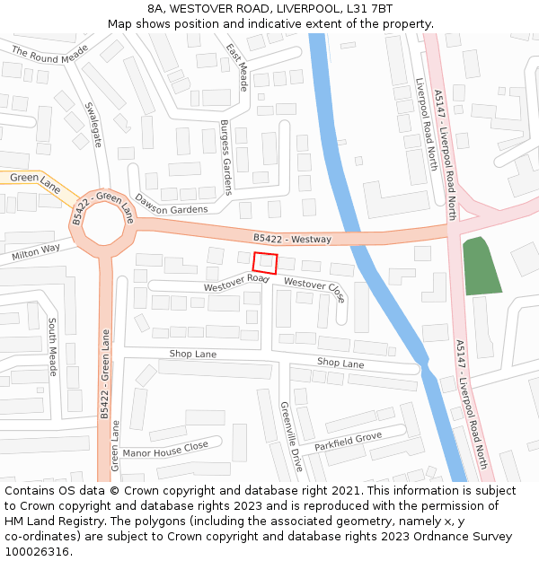 8A, WESTOVER ROAD, LIVERPOOL, L31 7BT: Location map and indicative extent of plot