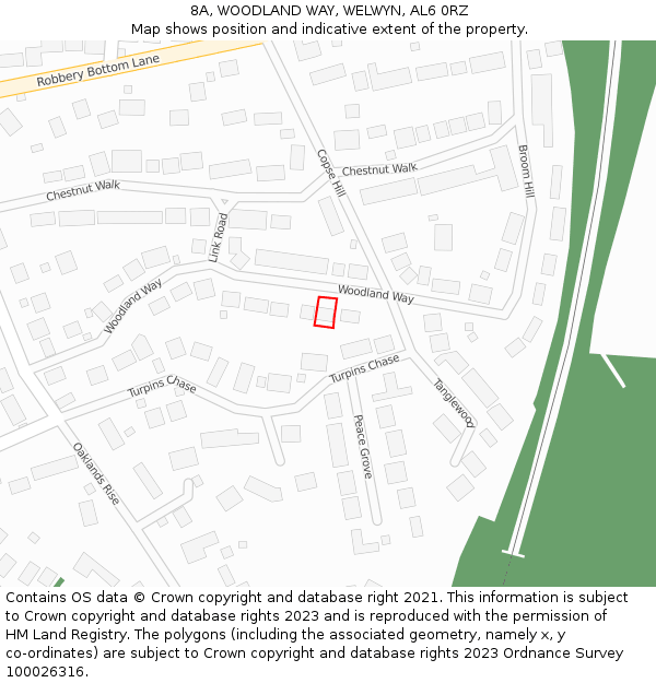 8A, WOODLAND WAY, WELWYN, AL6 0RZ: Location map and indicative extent of plot