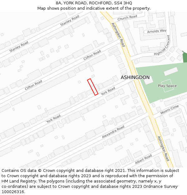 8A, YORK ROAD, ROCHFORD, SS4 3HQ: Location map and indicative extent of plot