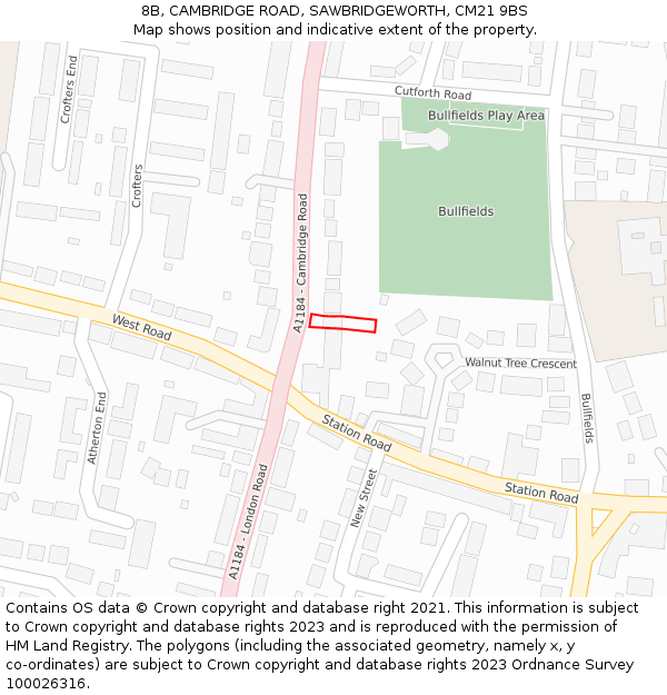 8B, CAMBRIDGE ROAD, SAWBRIDGEWORTH, CM21 9BS: Location map and indicative extent of plot