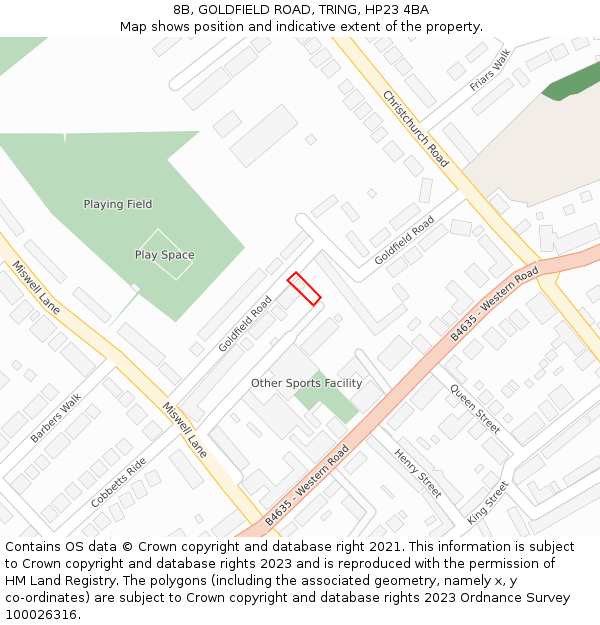 8B, GOLDFIELD ROAD, TRING, HP23 4BA: Location map and indicative extent of plot