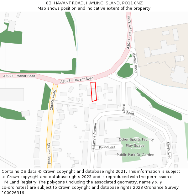 8B, HAVANT ROAD, HAYLING ISLAND, PO11 0NZ: Location map and indicative extent of plot