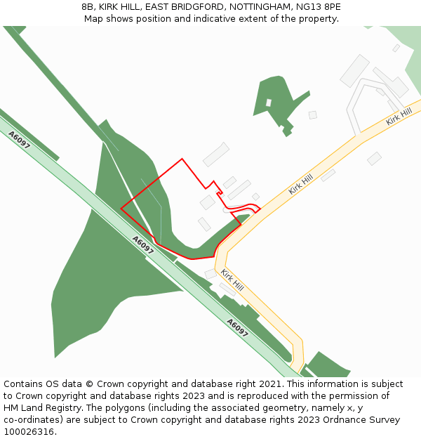 8B, KIRK HILL, EAST BRIDGFORD, NOTTINGHAM, NG13 8PE: Location map and indicative extent of plot