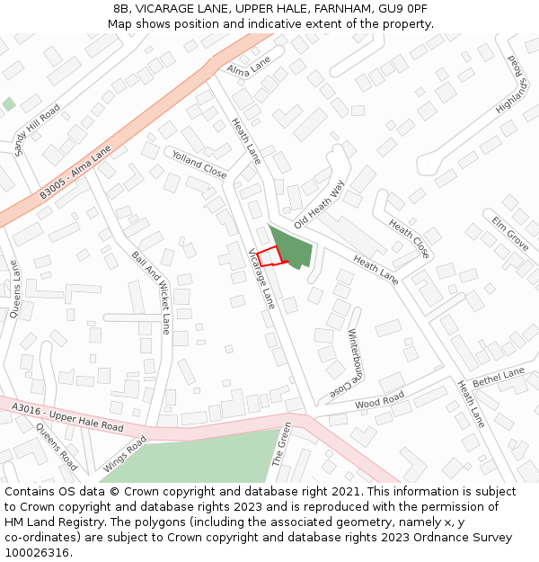 8B, VICARAGE LANE, UPPER HALE, FARNHAM, GU9 0PF: Location map and indicative extent of plot