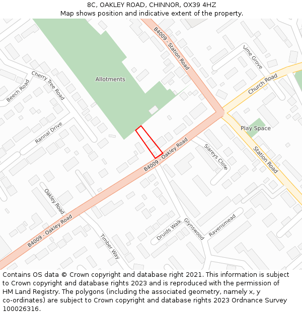 8C, OAKLEY ROAD, CHINNOR, OX39 4HZ: Location map and indicative extent of plot