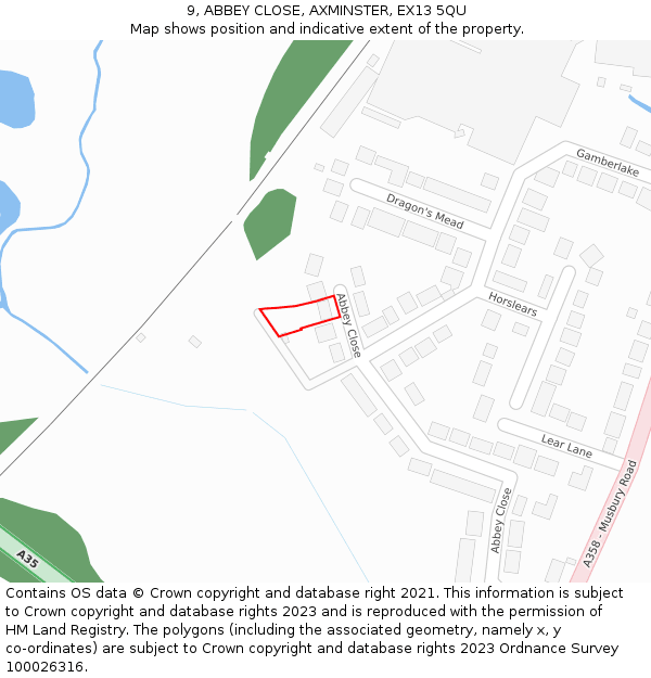 9, ABBEY CLOSE, AXMINSTER, EX13 5QU: Location map and indicative extent of plot