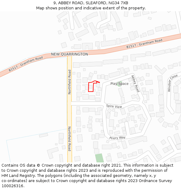 9, ABBEY ROAD, SLEAFORD, NG34 7XB: Location map and indicative extent of plot