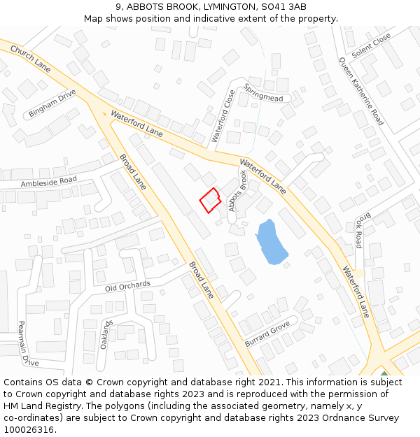 9, ABBOTS BROOK, LYMINGTON, SO41 3AB: Location map and indicative extent of plot