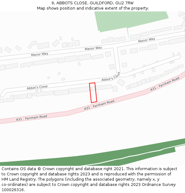 9, ABBOTS CLOSE, GUILDFORD, GU2 7RW: Location map and indicative extent of plot