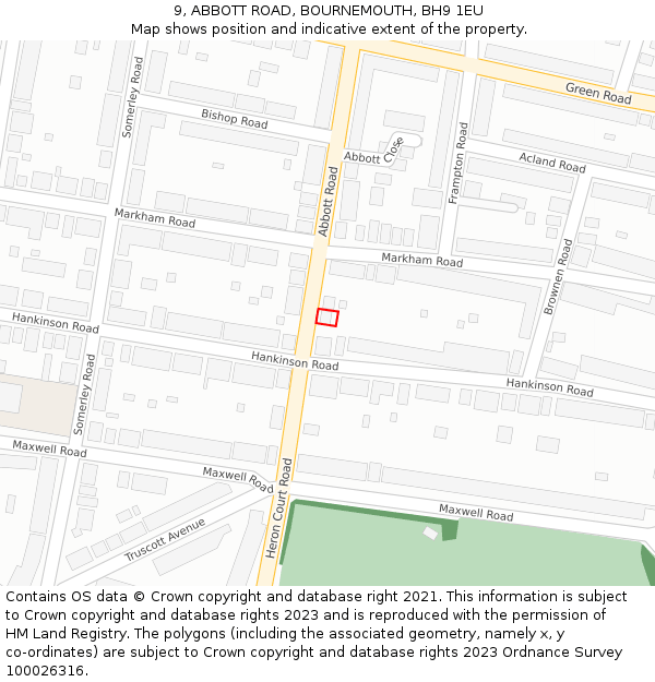 9, ABBOTT ROAD, BOURNEMOUTH, BH9 1EU: Location map and indicative extent of plot