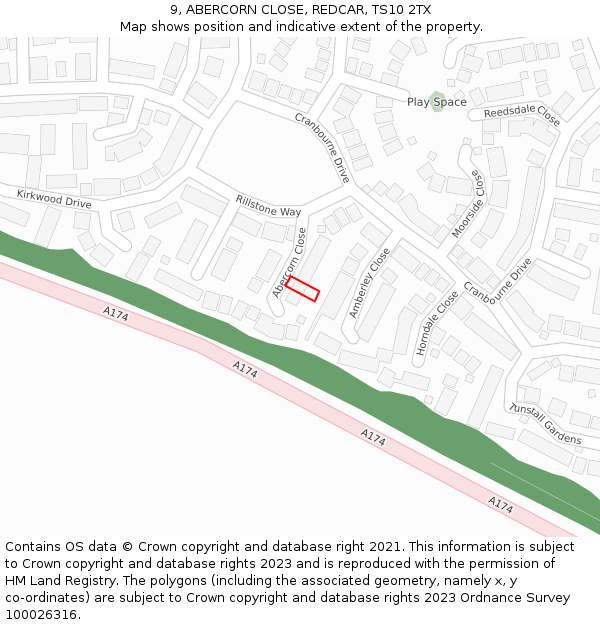 9, ABERCORN CLOSE, REDCAR, TS10 2TX: Location map and indicative extent of plot