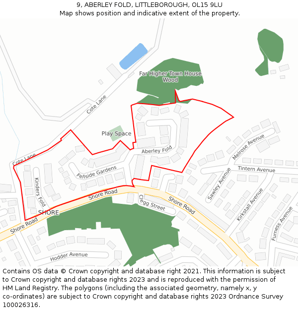 9, ABERLEY FOLD, LITTLEBOROUGH, OL15 9LU: Location map and indicative extent of plot