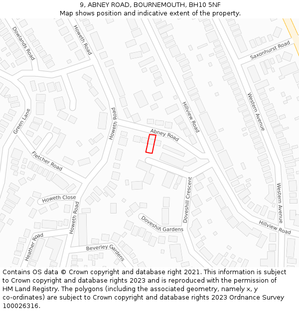 9, ABNEY ROAD, BOURNEMOUTH, BH10 5NF: Location map and indicative extent of plot