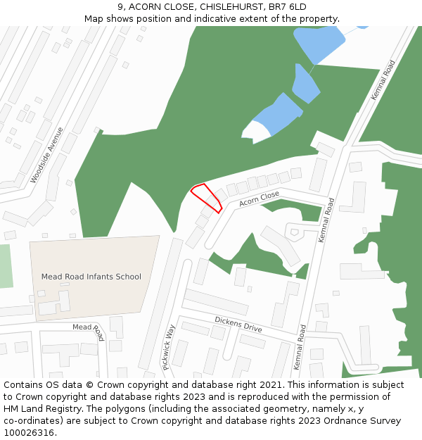 9, ACORN CLOSE, CHISLEHURST, BR7 6LD: Location map and indicative extent of plot