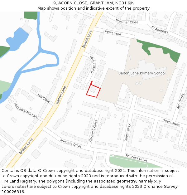 9, ACORN CLOSE, GRANTHAM, NG31 9JN: Location map and indicative extent of plot