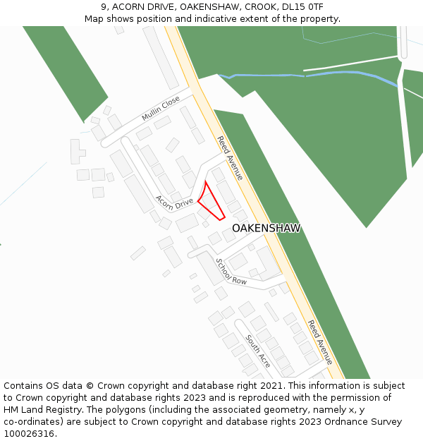 9, ACORN DRIVE, OAKENSHAW, CROOK, DL15 0TF: Location map and indicative extent of plot