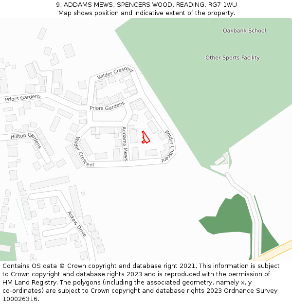 9, ADDAMS MEWS, SPENCERS WOOD, READING, RG7 1WU: Location map and indicative extent of plot