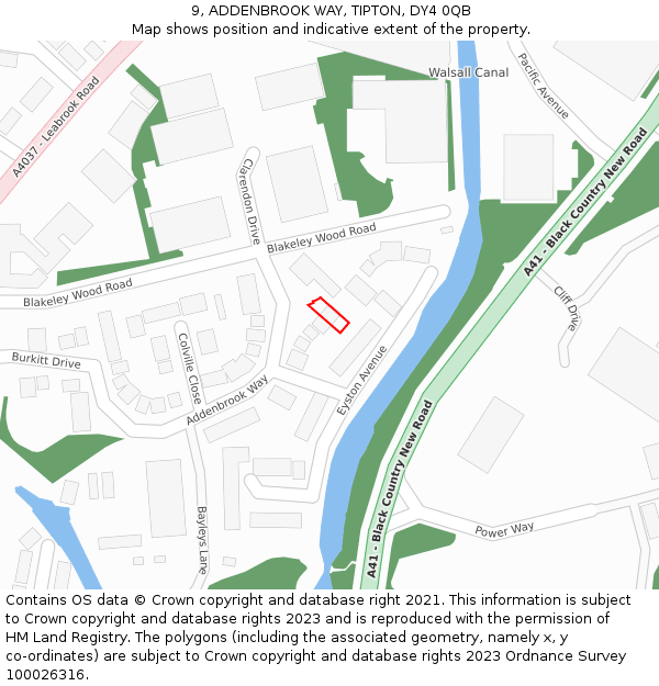 9, ADDENBROOK WAY, TIPTON, DY4 0QB: Location map and indicative extent of plot