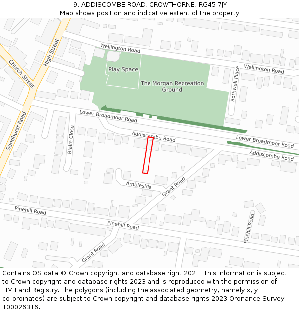 9, ADDISCOMBE ROAD, CROWTHORNE, RG45 7JY: Location map and indicative extent of plot