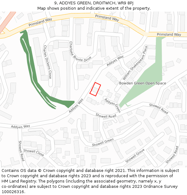 9, ADDYES GREEN, DROITWICH, WR9 8PJ: Location map and indicative extent of plot