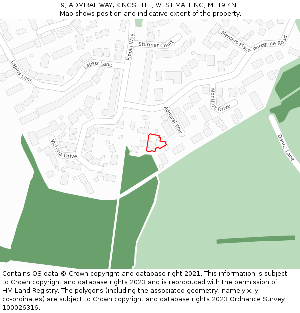 9, ADMIRAL WAY, KINGS HILL, WEST MALLING, ME19 4NT: Location map and indicative extent of plot