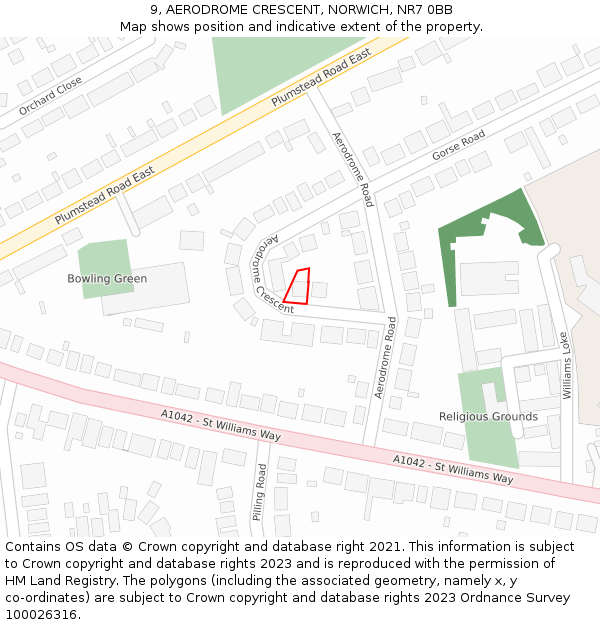 9, AERODROME CRESCENT, NORWICH, NR7 0BB: Location map and indicative extent of plot