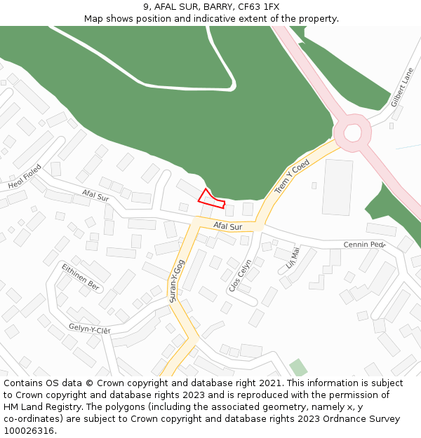 9, AFAL SUR, BARRY, CF63 1FX: Location map and indicative extent of plot