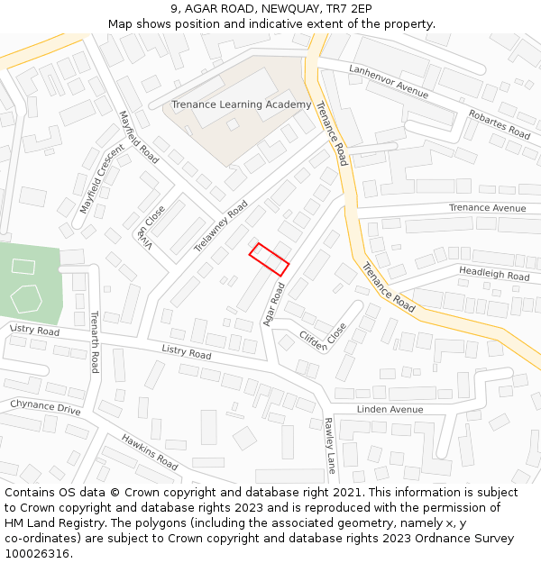 9, AGAR ROAD, NEWQUAY, TR7 2EP: Location map and indicative extent of plot