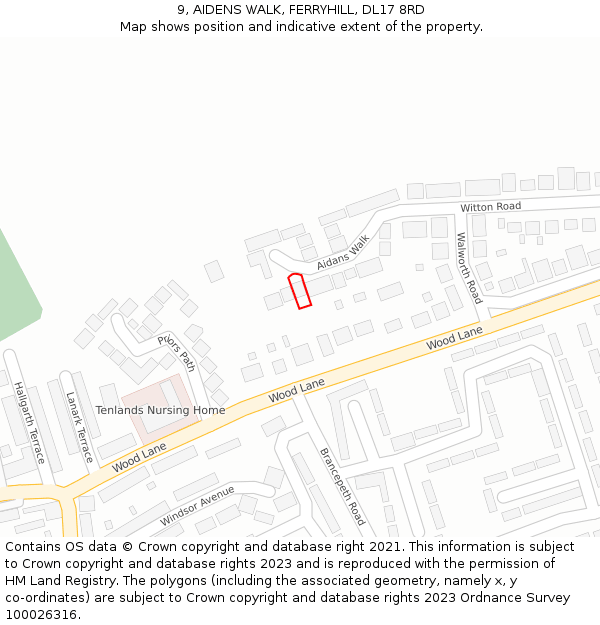 9, AIDENS WALK, FERRYHILL, DL17 8RD: Location map and indicative extent of plot