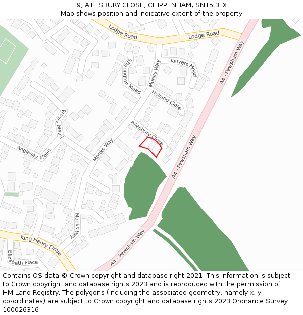 9, AILESBURY CLOSE, CHIPPENHAM, SN15 3TX: Location map and indicative extent of plot