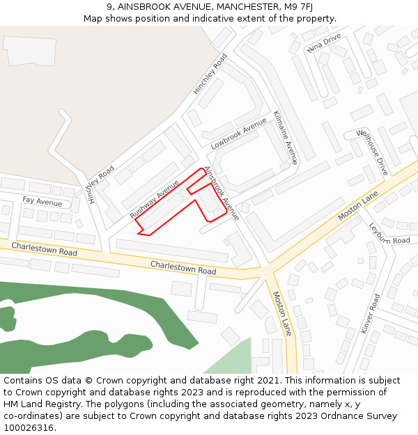 9, AINSBROOK AVENUE, MANCHESTER, M9 7FJ: Location map and indicative extent of plot