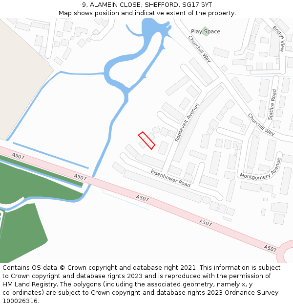 9, ALAMEIN CLOSE, SHEFFORD, SG17 5YT: Location map and indicative extent of plot