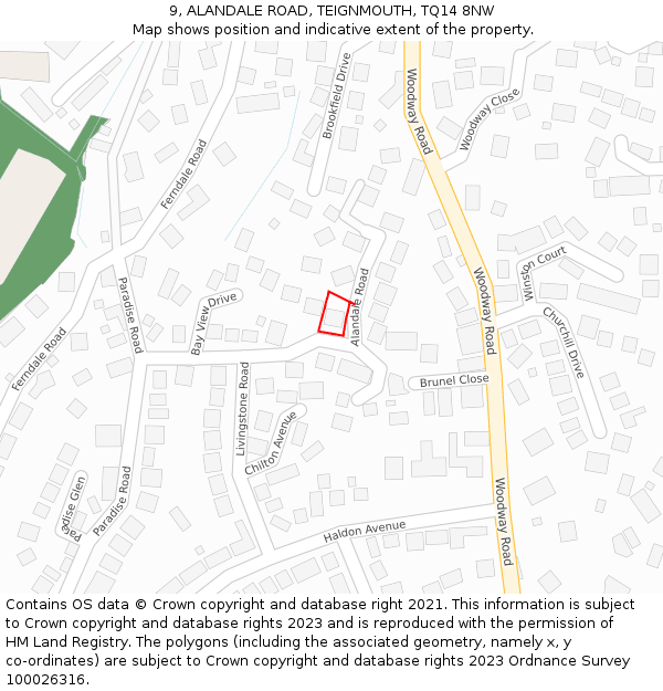 9, ALANDALE ROAD, TEIGNMOUTH, TQ14 8NW: Location map and indicative extent of plot