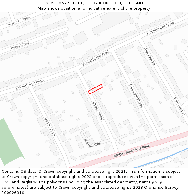 9, ALBANY STREET, LOUGHBOROUGH, LE11 5NB: Location map and indicative extent of plot