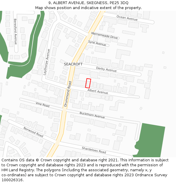 9, ALBERT AVENUE, SKEGNESS, PE25 3DQ: Location map and indicative extent of plot
