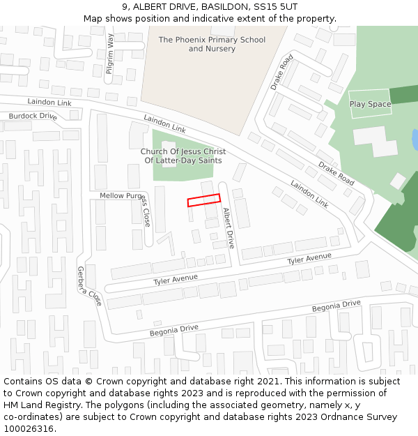 9, ALBERT DRIVE, BASILDON, SS15 5UT: Location map and indicative extent of plot