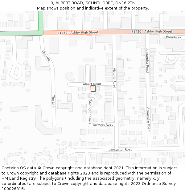 9, ALBERT ROAD, SCUNTHORPE, DN16 2TN: Location map and indicative extent of plot