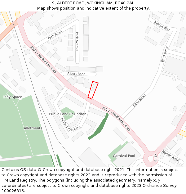 9, ALBERT ROAD, WOKINGHAM, RG40 2AL: Location map and indicative extent of plot