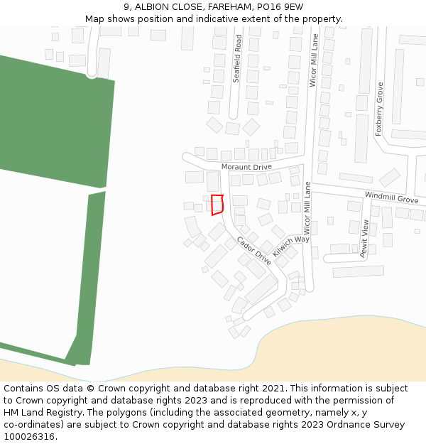 9, ALBION CLOSE, FAREHAM, PO16 9EW: Location map and indicative extent of plot