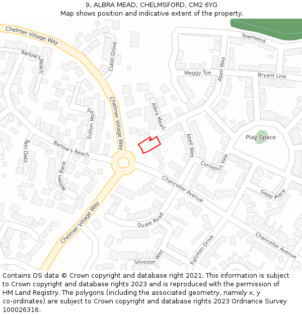 9, ALBRA MEAD, CHELMSFORD, CM2 6YG: Location map and indicative extent of plot