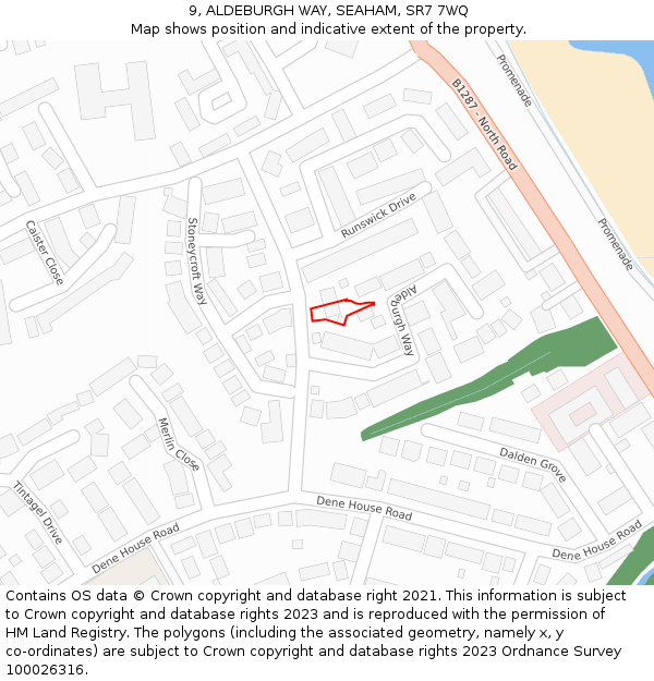 9, ALDEBURGH WAY, SEAHAM, SR7 7WQ: Location map and indicative extent of plot